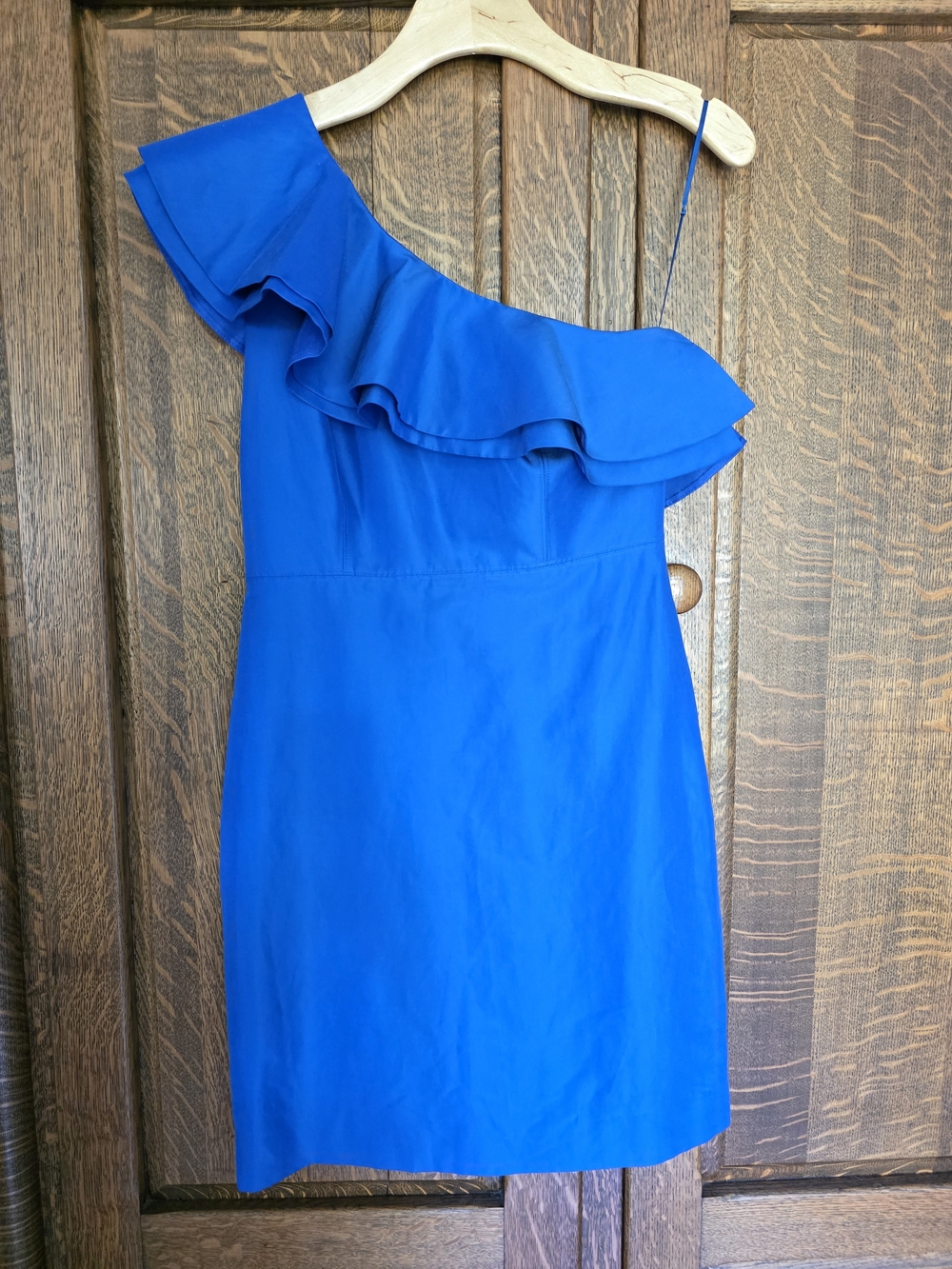 J.Crew One-Shoulder Ruffle Dress in Faille - Cobalt/Royal Blue - Size 4 Petite